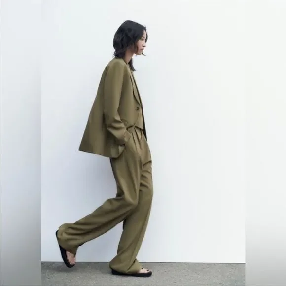 Zara dark Tan/ slightly Green slouchy trousers - Picture 7 of 16